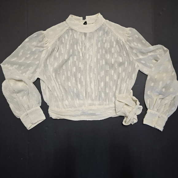 ASOS DESIGN Top High Neck Sheer Boho Textured Cream Material Tie Size 8 - Picture 12 of 16